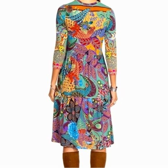 NEW Johnny Was Madison Vibrant 3/4 Sleeve Tiered Dress in Soft Knit Size S - Picture 3 of 11